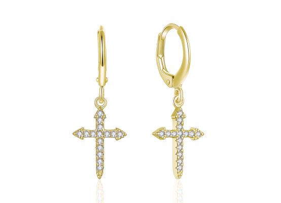 MOISS stříbrné náušnice KŘÍŽEK GOLD