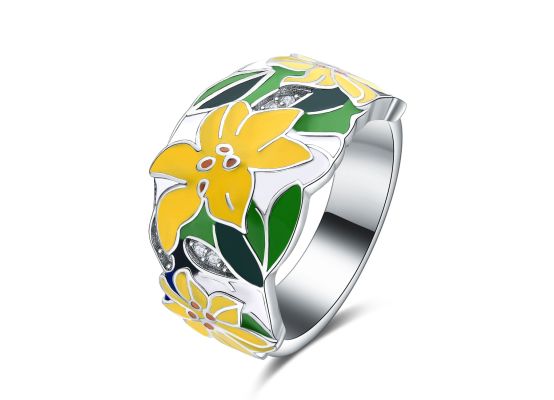 MOISS stříbrný prsten SMALT KVĚTINA