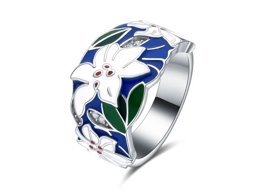 MOISS stříbrný prsten SMALT KVĚTINA