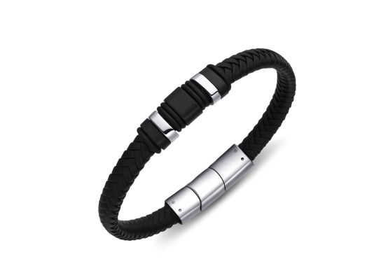 DIVERSE kožený náramek z oceli
