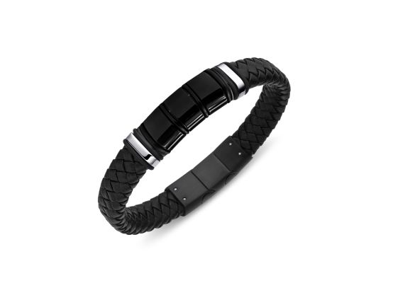 DIVERSE kožený náramek z oceli