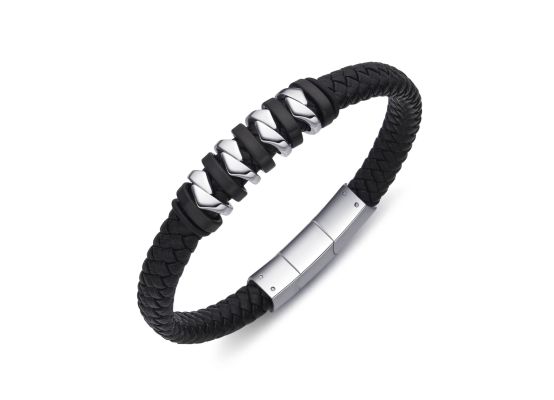 DIVERSE kožený náramek z oceli