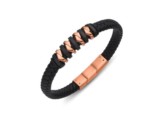 DIVERSE kožený náramek z oceli