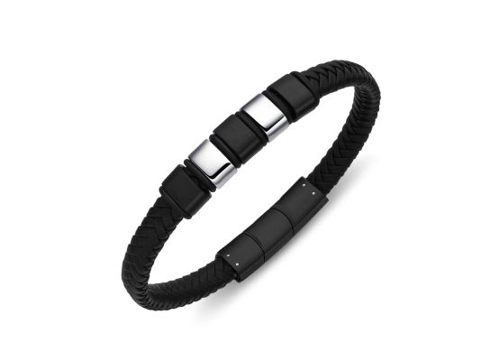 DIVERSE kožený náramek z oceli