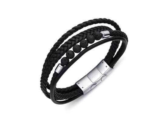 DIVERSE kožený náramek z oceli