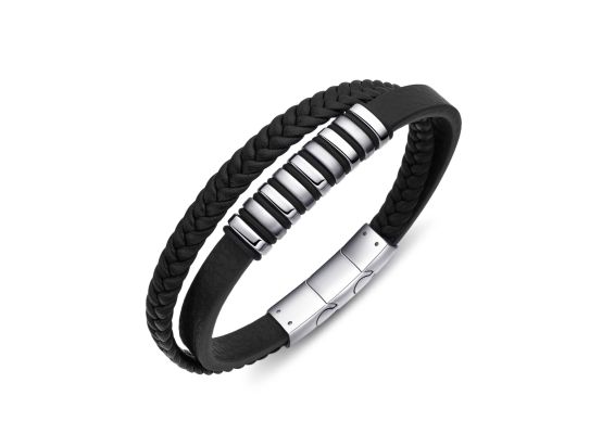 DIVERSE kožený náramek z oceli