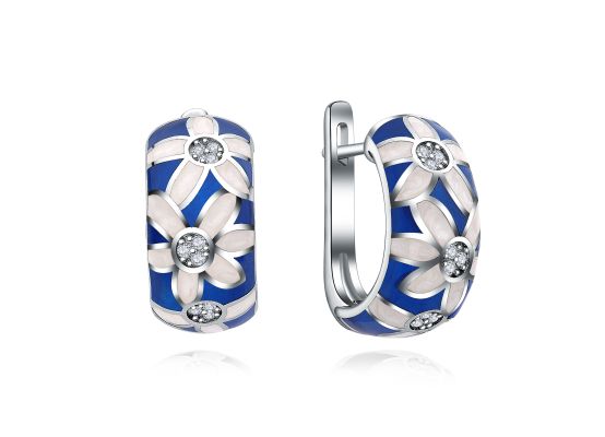 MOISS stříbrné náušnice SMALT KVĚTINA