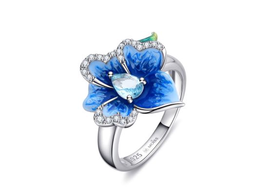 MOISS stříbrný prsten SMALT KVĚTINA