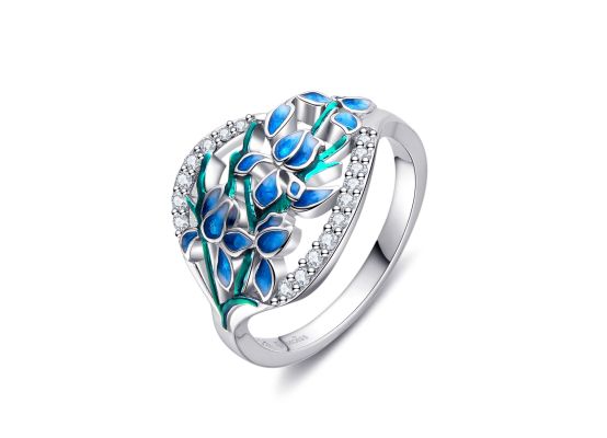 MOISS stříbrný prsten SMALT KVĚTINA