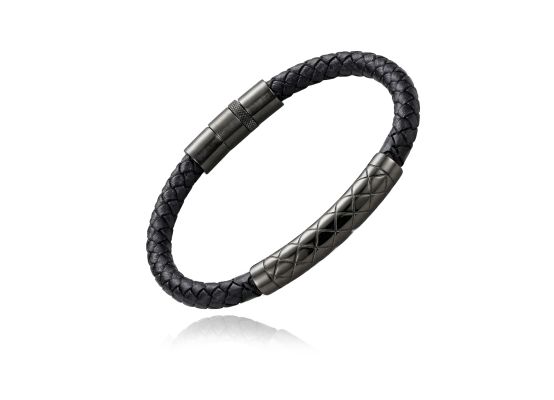 DIVERSE kožený náramek z oceli