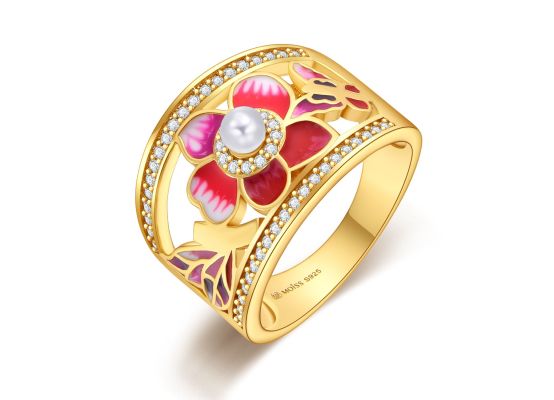 MOISS stříbrný prsten SMALT KVĚTINA