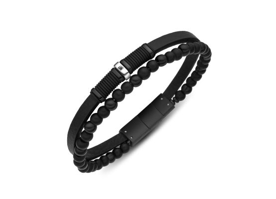 DIVERSE kožený náramek z oceli s kamenem