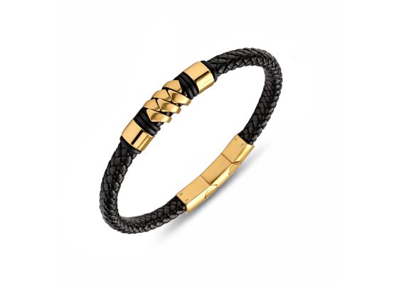 DIVERSE kožený náramek z oceli