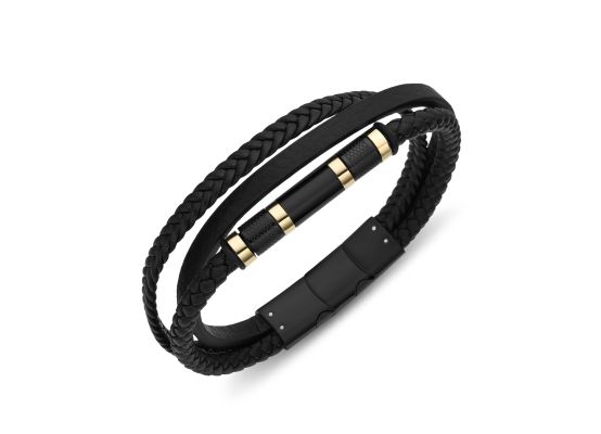 DIVERSE kožený náramek z oceli