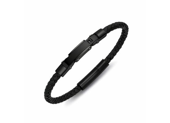 DIVERSE kožený náramek z oceli
