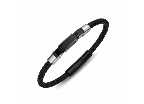 DIVERSE kožený náramek z oceli