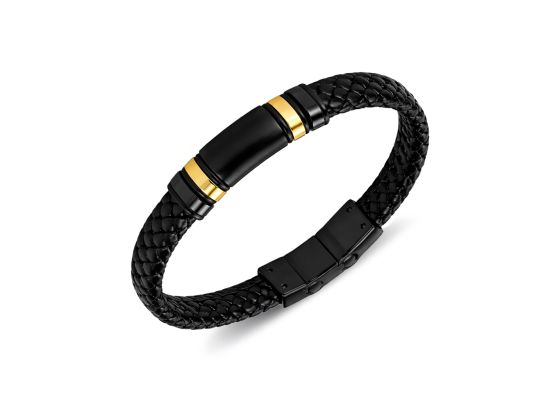 DIVERSE kožený náramek z oceli