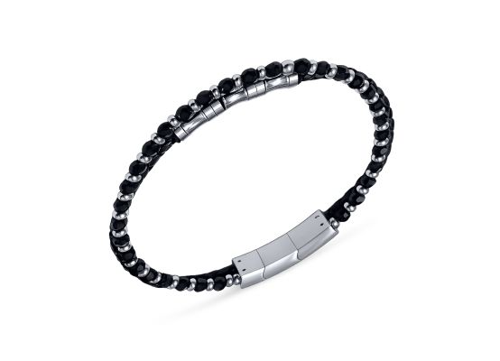 DIVERSE kožený náramek z oceli s kameny