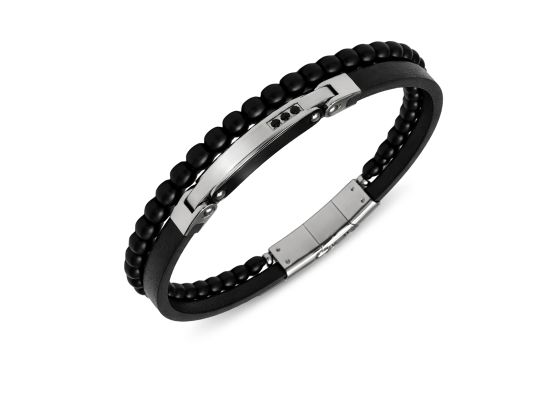 DIVERSE kožený náramek z oceli s kamenem