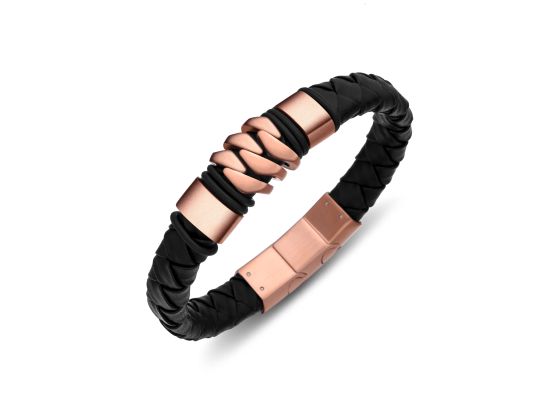 DIVERSE kožený náramek z oceli