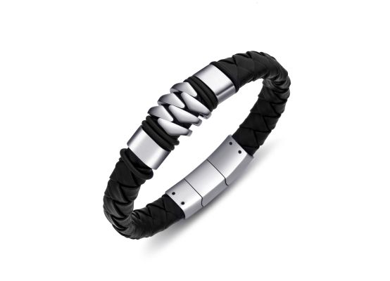 DIVERSE kožený náramek z oceli