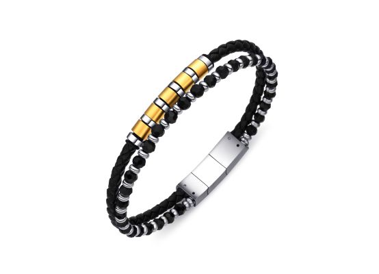 DIVERSE kožený náramek z oceli s kameny