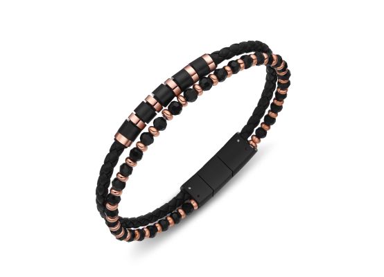 DIVERSE kožený náramek z oceli s kameny