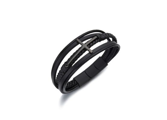 DIVERSE kožený náramek z oceli KŘÍŽEK