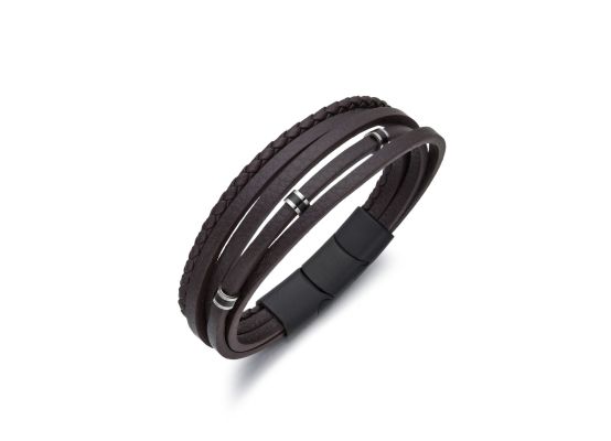 DIVERSE kožený náramek z oceli