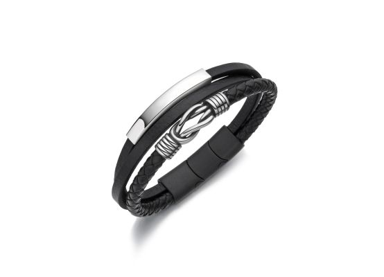 DIVERSE kožený náramek z oceli