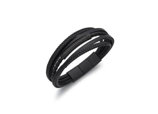 DIVERSE kožený náramek z oceli