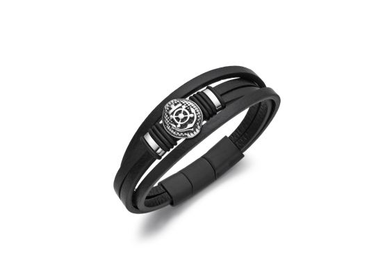 DIVERSE kožený náramek z oceli