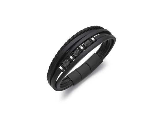 DIVERSE kožený náramek z oceli