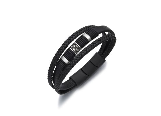 DIVERSE kožený náramek z oceli