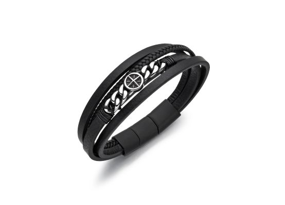 DIVERSE kožený náramek z oceli