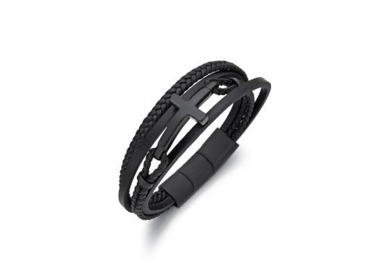 DIVERSE kožený náramek z oceli KŘÍŽEK