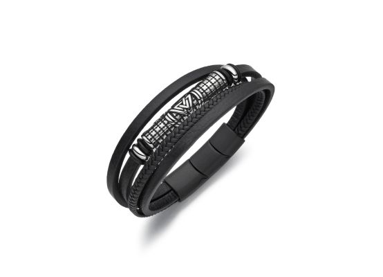 DIVERSE kožený náramek z oceli