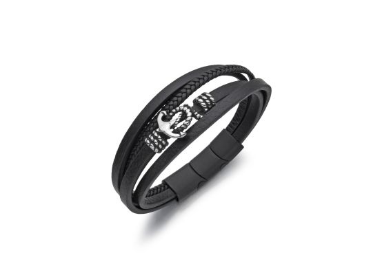 DIVERSE kožený náramek z oceli KOTVA