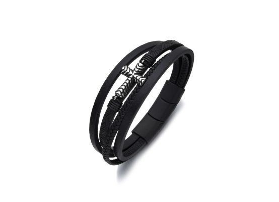 DIVERSE kožený náramek z oceli KŘÍŽEK