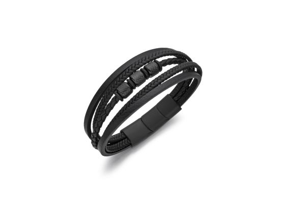 DIVERSE kožený náramek z oceli