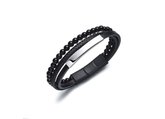 DIVERSE kožený náramek z oceli