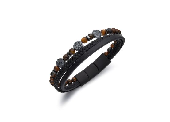 DIVERSE kožený náramek z oceli