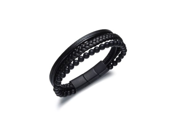 DIVERSE kožený náramek z oceli