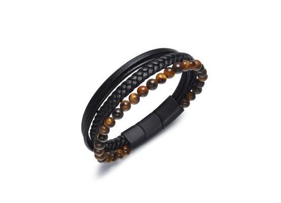 DIVERSE kožený náramek z oceli