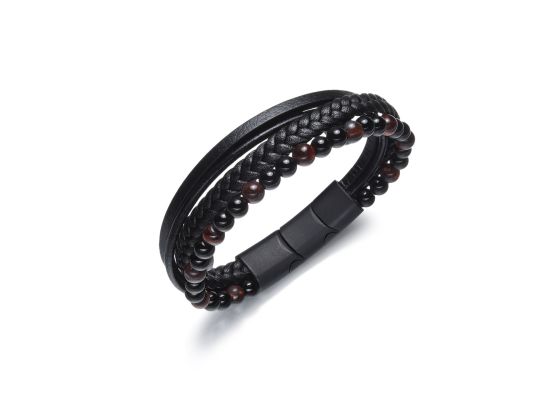 DIVERSE kožený náramek z oceli