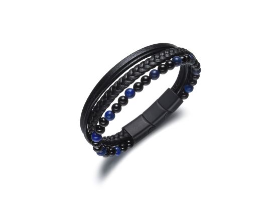 DIVERSE kožený náramek z oceli