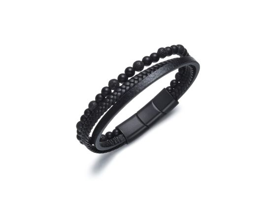 DIVERSE kožený náramek z oceli