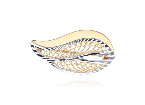 MOISS brož ze žlutého zlata LIST BICOLOR