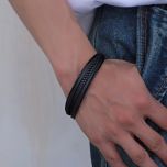 DIVERSE kožený náramek z oceli