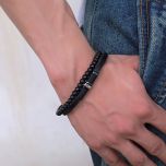 DIVERSE kožený náramek z oceli s kamenem